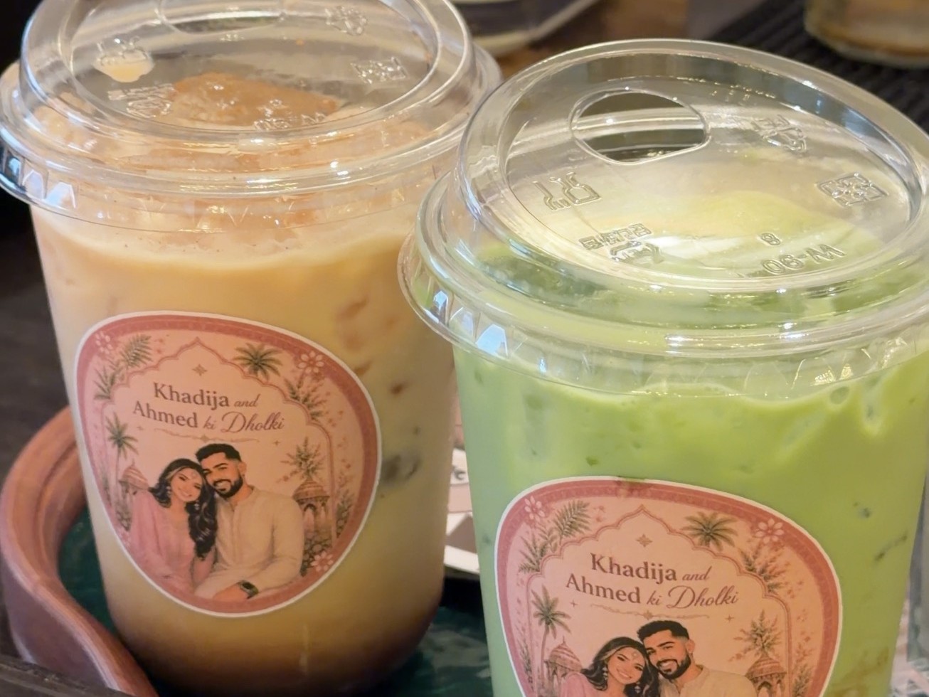 Custom dholki logo drinks for Khadija and Ahmed