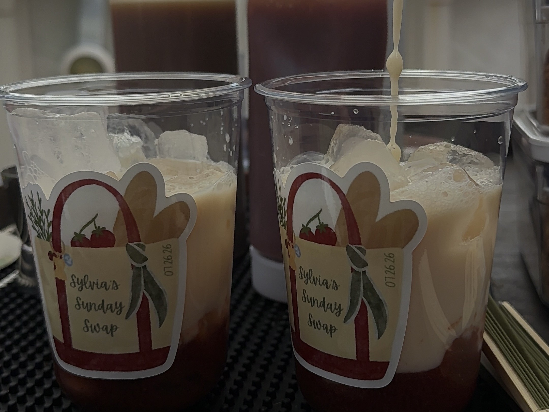 Custom logo drinks for Sylvia's Sunday Swap
